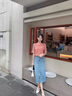 羅蒙（ROMON）輕奢女裝 冰絲短袖T恤女針織衫2024年新款夏季薄款寬松顯瘦上衣女 粉色 M 曬單實(shí)拍圖