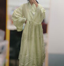 七月夕原創(chuàng  )漢服 原野薄霧 肌理感改良貼里蕾絲裲襠漢元素連衣裙 原野薄霧 貼里綠 現貨 M 曬單實(shí)拍圖