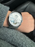 冠琴（GUANQIN）手表男機械表全自動(dòng)鏤空飛輪瑞士品質(zhì)防水夜光皮帶男士雙日歷手表 銀色白面【明星代言】 曬單實(shí)拍圖