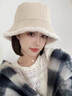 viney漁夫帽子女冬季2025新款毛絨百搭顯臉小保暖雙面羊羔加厚水桶盆帽 米色 曬單實(shí)拍圖