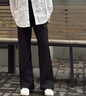 貓人褲子男秋季冬裝美式高街cleanfit西褲款加絨加厚休閑直筒微喇褲 K53黑色 M （建議100-115斤) 曬單實(shí)拍圖