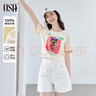 歐莎（OSA）港風(fēng)奶油杏色英文印花短袖女2025新款寬松顯瘦內搭T恤上衣 米杏色 S 曬單實(shí)拍圖