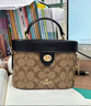 蔻馳（COACH）【品牌直供】女士KAY斜挎單肩手提包棕黃色拼黑色CBQ35 曬單實(shí)拍圖