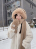 DFBK2025冬季新款女生可愛(ài)兔子耳朵毛絨帽子圍巾手套一體冬天護耳圍脖 卡其【兩件套】 M(56-58cm) 曬單實(shí)拍圖