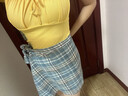 美式復古格子下擺系帶腰封裙擺男潮衛衣女褲掛飾屁簾遮臀裙子女生 藍色 均碼 曬單實(shí)拍圖