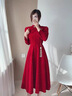 皮爾卡丹旗袍敬酒服2025新款秋冬結婚訂婚禮服連衣裙感小個(gè)子回門(mén)便裝 酒紅色 S 曬單實(shí)拍圖