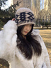 森上優(yōu)集毛絨漁夫帽子女秋冬季大頭圍遮臉孕婦產(chǎn)后月子保暖防風(fēng)針織水桶帽 復古菱形格帽子【米色】 曬單實(shí)拍圖