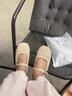 邦帛世法式復古平底單鞋女生秋季新款百搭配裙子瑪麗珍鞋軟底舒適豆豆鞋 絨面單鞋 米白 36 曬單實(shí)拍圖