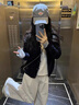 妃莉杋（FeiLiFan）休閑褲女裝套裝秋季新款2025秋裝學(xué)院小香風(fēng)穿搭針織上衣闊腿褲女 藍色假兩件上衣+褲子 M 曬單實(shí)拍圖