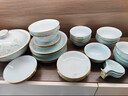 藝汐景德鎮高檔輕奢釉下彩餐具整套骨瓷碗盤(pán)家用青瓷套裝碗碟喬遷送禮 微波爐適用丨皮箱裝丨10人食丨 60件套 曬單實(shí)拍圖