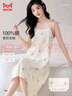 貓人【防螨抗菌純棉】女士睡裙女夏甜美公主吊帶性感家居服米白 L 曬單實(shí)拍圖