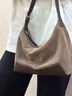 VANESSA HOGAN【高端線(xiàn)新品】VH女包欣冉hobo包中號反絨羊皮高級感輕奢單肩包包 烏木灰【附贈精美禮盒】 曬單實(shí)拍圖
