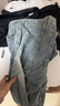 美式高街牛仔褲男秋季vibe提花潮牌水洗直筒休閑褲寬松痞帥微喇褲 淺藍色 M 建議80-100斤 曬單實(shí)拍圖