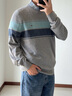 TOMMY HILFIGER【撞色條紋】25秋冬新款男裝純棉休閑學(xué)院風(fēng)圓領(lǐng)內搭針織衫 【撞色條紋】灰色P7D S  （推薦：120-135斤） 曬單實(shí)拍圖