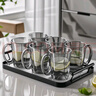CLITON煙灰色玻璃杯耐高溫水杯家用7件水具套裝客廳帶把手泡茶杯子杯架 曬單實拍圖