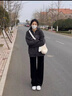 闊腿褲女2025秋季新款高腰垂墜感窄版休閑褲顯瘦韓版女士直筒褲 黑色-【長(cháng)褲春秋款】 L 建議110-125斤 曬單實(shí)拍圖