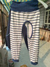 棉大班（MIANDABAN）開(kāi)襠褲男寶寶秋季純棉高腰護肚秋褲嬰兒開(kāi)檔褲子春秋外穿打底薄款 麻灰+深藍條紋 110 CM 曬單實(shí)拍圖