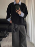 NYING假兩件襯衫領(lǐng)衛衣男25秋季新款潮牌重磅痞帥休閑長(cháng)袖t恤寬松上衣 黑色 XL （130-150斤） 曬單實(shí)拍圖