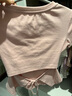 三彩2025春季新款純色T恤修身正肩短袖鏤空綁帶短款上衣M 曬單實(shí)拍圖
