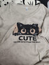 歐妤大碼胖mm遮肚正肩夏季女裝新款印花v領(lǐng)純棉短袖T恤修身顯瘦上衣 灰色CUTE 2XL 建議120-130斤 曬單實(shí)拍圖