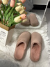 樸西冬季保暖居家悠居棉拖鞋細柔玉兔絨女防滑燈芯絨紋家用情侶款棉拖 櫻花粉 38-39 曬單實(shí)拍圖