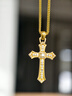 老鋪黃金古法手工足金項鏈·十字架1號鉆飾吊墜（金鏈款） 中號金重約13.6g 曬單實(shí)拍圖