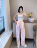 棉致刺繡蝴蝶結(jié)褲子女春秋夏季薄款寬松休閑褲女士慵懶遛彎垂感闊腿褲 522粉色【款高品質(zhì)】27.5 常規(guī) M 95斤-110斤 曬單實(shí)拍圖