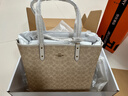 蔻馳（COACH）【品牌直供】女士CITY33大號雙面手提托特包沙黃拼粉筆白色CBQ38 曬單實(shí)拍圖