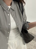 無印良品（MUJI）女式水洗平紋襯衫領(lǐng)長袖襯衫襯衣內(nèi)搭女裝秋季外搭薄款外套 灰色條紋 L （165/88A） 曬單實拍圖