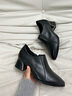 波爾諦奇（BOERDIQI）頭層牛皮真皮女鞋春秋款單鞋粗高跟職業(yè)復古顯瘦時(shí)裝鞋 黑色 38 曬單實(shí)拍圖