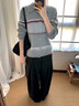 TERRAINCOGNITA【25AW】淺藍撞色馬海毛翻領(lǐng)針織開(kāi)衫羊毛衣混紡 灰色 S 曬單實(shí)拍圖