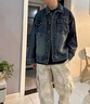 潮與共2024春秋季夾克男士潮流寬松休閑翻領(lǐng)茄克美式復古牛仔外套男裝 復古藍 XL  體重推薦128-138斤 曬單實(shí)拍圖