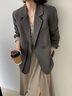 何佳功 小西裝外套女 韓版寬松休閑西服上衣2025秋季寬松單扣高級感西裝 灰色 M 【建議85-105斤】 曬單實(shí)拍圖