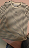 LILY2025秋新款撞色黑白條紋刺繡正肩圓領(lǐng)休閑通勤長(cháng)袖T恤上衣女 601白色 M 曬單實(shí)拍圖