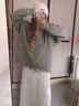 哈魯迪開(kāi)衫毛衣女純色U領(lǐng)設計感紐花寬松百搭慵懶風(fēng)高級感套頭上衣外套 灰色 M （95-110斤） 曬單實(shí)拍圖