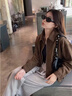 莜仙格美拉德短款麂皮絨外套女春秋裝美式復古慵懶chic又酷又颯皮衣夾克 棕色版 M 建議 95-110斤 曬單實(shí)拍圖