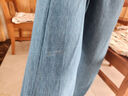 科蒙博卡2024春夏真絲新款牛仔色印花休閑褲女桑蠶絲輕薄直筒褲子 牛仔藍 L 曬單實(shí)拍圖