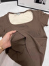 蕉內【趙露思同款】涼皮501Cool女士方領(lǐng)修身肌底衣顯瘦顯白保濕T恤女 【帶杯】茶棕 L 曬單實(shí)拍圖