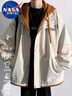 NASA MARVEL夾克男春秋季外套潮流連帽假兩件休閑時(shí)尚寬松男女裝 卡其 L 曬單實(shí)拍圖