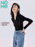 NOMENOMe打底衫女早秋新款修身深V領(lǐng)內搭長(cháng)袖簡(jiǎn)約高級感上衣 黑色 M  曬單實(shí)拍圖
