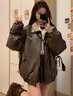 雪妃藍(lán)琪（XUEFEILANQI）羊羔毛外套女冬季2025新款美拉德風(fēng)pu皮衣兩面穿加絨加厚機車棉服 咖啡色【雙面穿】 M 【建議100-110斤】 曬單實拍圖