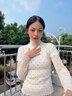 妃奧絨蕾絲打底衫女2025新款內搭網(wǎng)紗上衣白色秋季花邊半高領(lǐng)高級感紗衣 杏色 M 曬單實(shí)拍圖