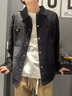CLOR美式復古牛仔外套男春秋季潮牌休閑長(cháng)袖襯衫工裝夾克JK04黑色2XL 曬單實(shí)拍圖