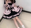 日系貓咪少女黑粉女仆裝cosplay服二次元Lolita大碼連衣裙 黑粉套裝+白襪 S(建議70-95斤) 曬單實(shí)拍圖