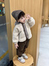 班喜迪男童套裝秋冬裝2025新款兒童休閑外套褲子寶寶加絨冬季衣服兩件套 杏色 90 曬單實(shí)拍圖