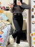 紅蜻蜓高腰直筒牛仔褲女秋冬季2025年新款女裝九分加絨窄版煙管長褲子女 黑色 常規(guī) （長褲） M （建議體重99-112斤） 曬單實(shí)拍圖