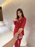 貓人睡衣情侶裝一男一女夫妻兩件套紅色純棉長(cháng)袖結婚本命年春秋家居服 地久天長(cháng) 【100％純棉】 L 女 【推薦100-120斤】 曬單實(shí)拍圖