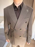 皮爾卡丹（pierre cardin）高級感雙排扣西服套裝男新郎結婚商務休閑春秋季新款正裝西裝上衣 棕色（西服+西褲+馬甲）送領帶 XL (適合126-140斤) 曬單實拍圖