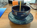 器物集 拿鐵咖啡杯陶瓷窯變復古咖啡杯碟套裝拉花杯高檔精致卡布杯300ml 清澈藍300ml-咖啡杯碟+勺子 曬單實(shí)拍圖