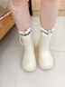 細細條（XIXITIAO）四季通用百搭雨鞋時(shí)尚防滑男女創(chuàng  )意防水抽繩束口親子雨靴 奶黃色 單層 【創(chuàng  )意防水拼接】 36-37 曬單實(shí)拍圖